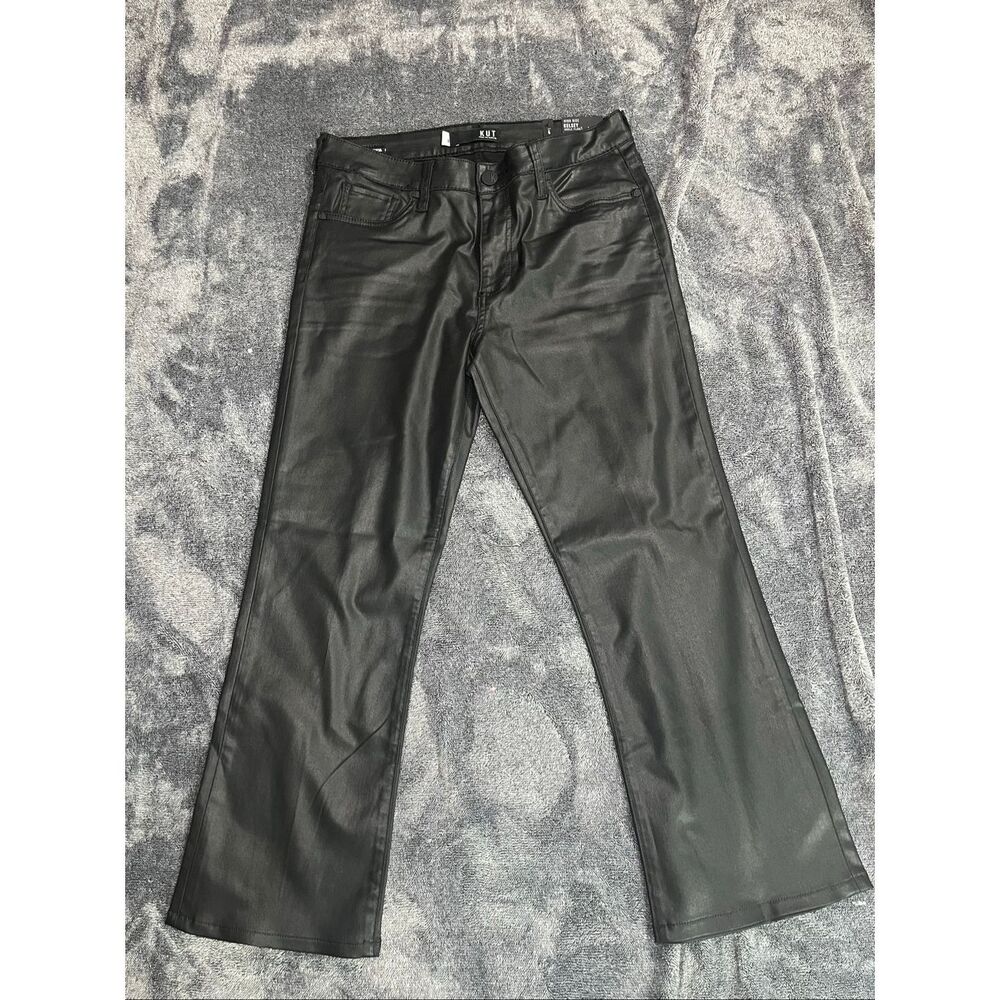 NWT KUT From The Kloth Kelsey High Rise Ankle Flare Coated Black Jeans Women Siz - Picture 2 of 4